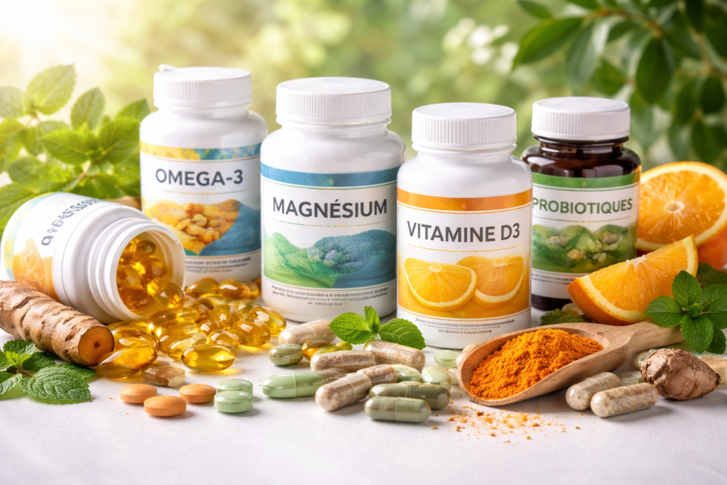 Complement alimentaire sur une table